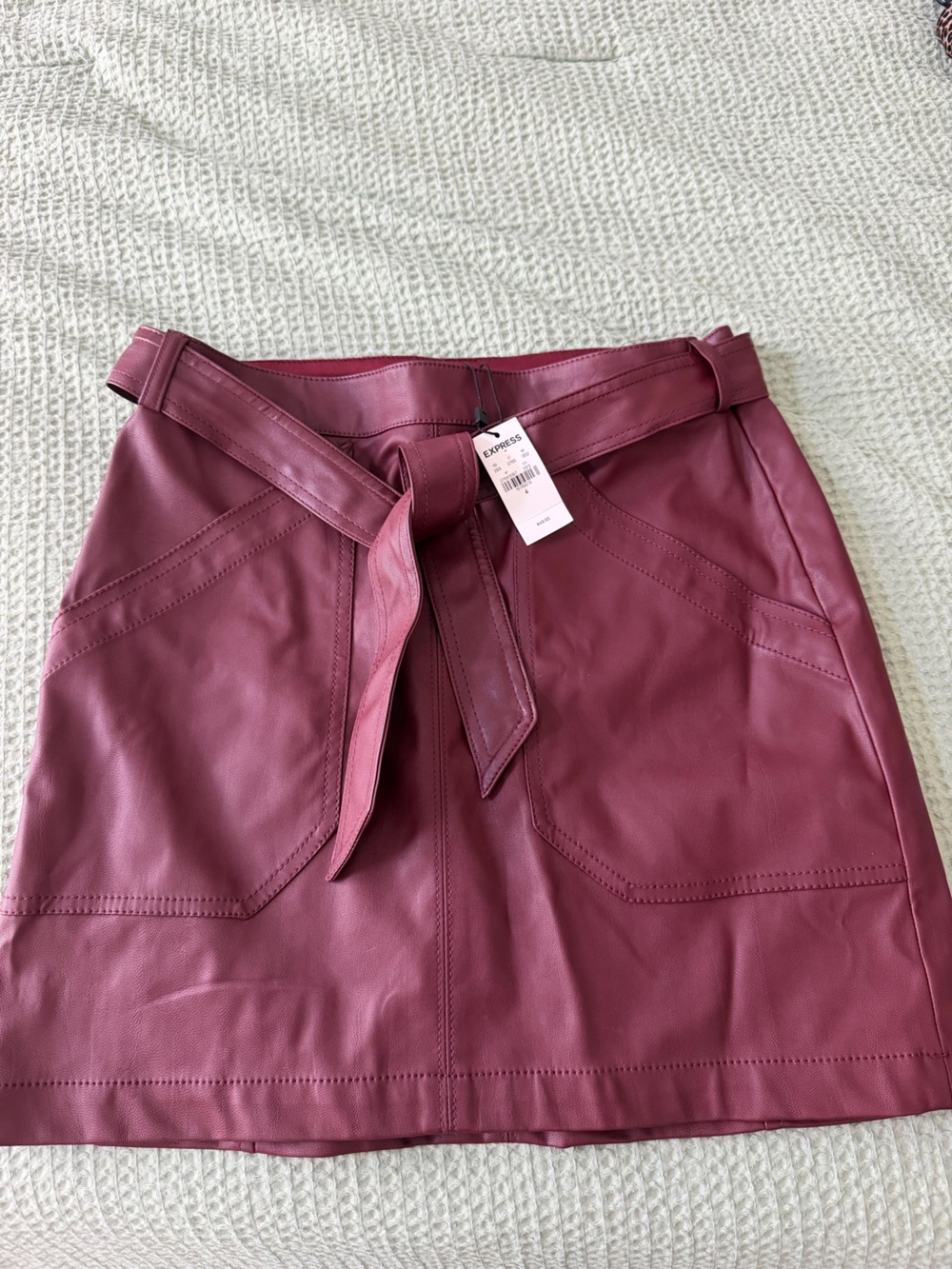 Express Faux Leather Burgundy Belted Skirt